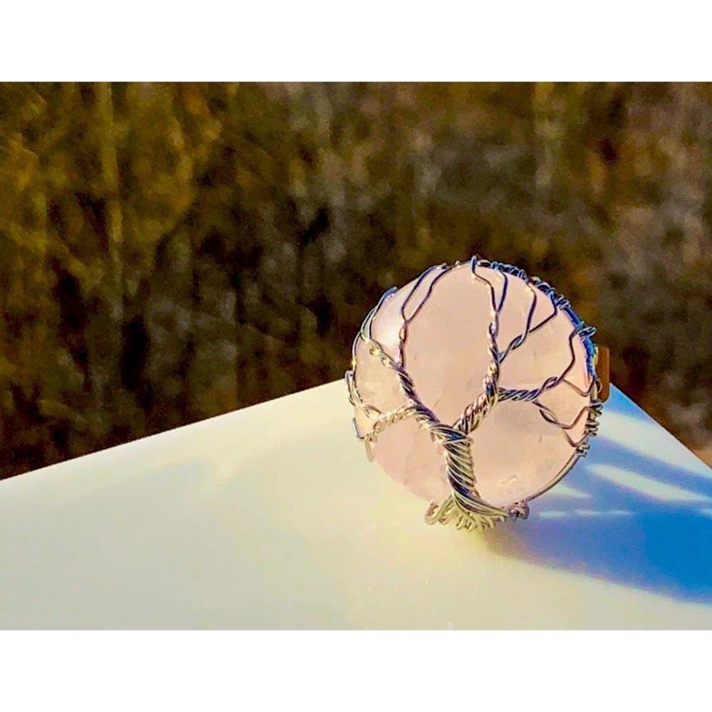 Tree of Life Rose Quartz Adjustable Ring
